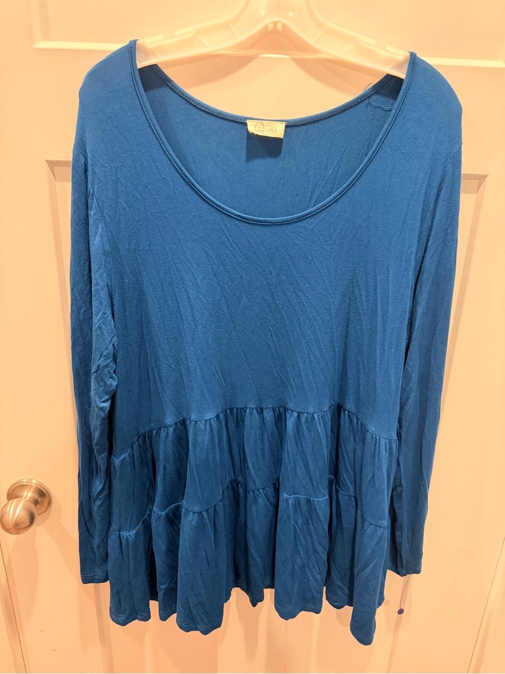 Be Stage 2X Royal Blue Tiered Babydoll Tunic Top Boho Long Sleeve